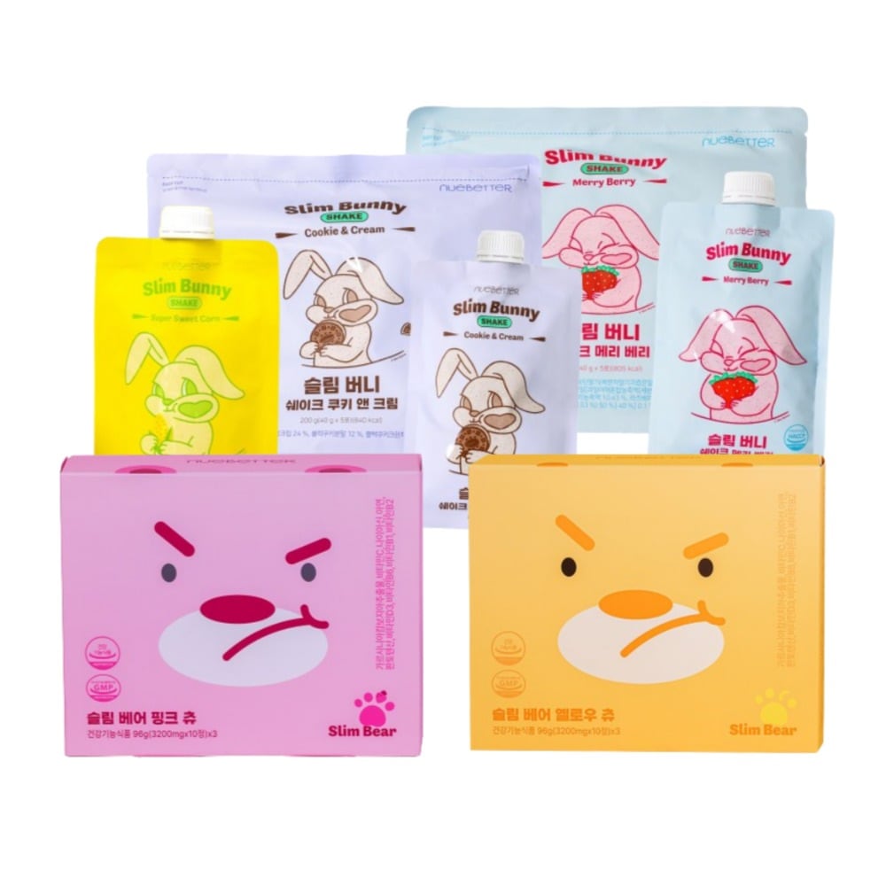 おつぐPICK！美味しいダイエット2種セット：スリムバニーシェイク200g（40g*5包） + スリムベアキャンディ [(3200mg*10錠)*3缶]