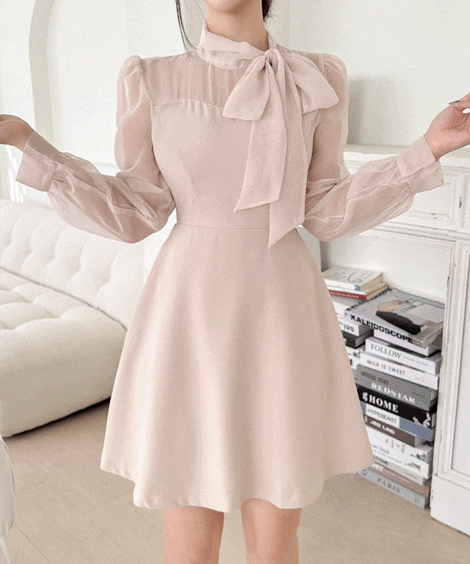 リボンシースルーミニワンピース