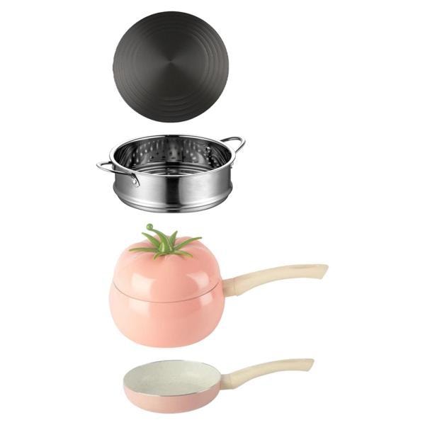 スープお粥ポットかわいいフルーツの形のキッチン調理器具蓋付き 16 センチメートル麺ポットピンクセット