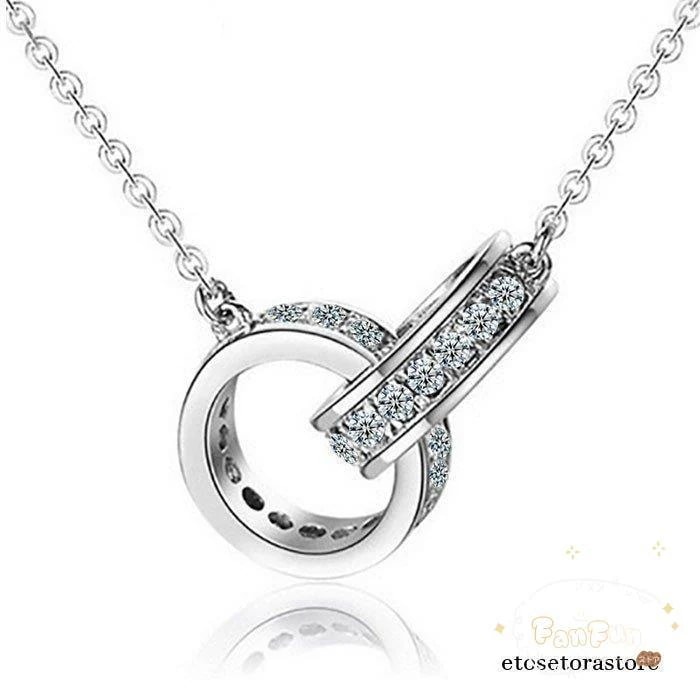 ネックレス レディース ダブルリング エタニティ 贅沢計32石 CZダイヤモンド シルバー プラチナ仕上げ 母の日 プレゼント