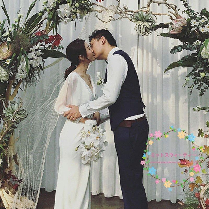 韓国ファッションビーチフォト ウェデイングドレス ドレス 二次会 旅行 後撮り 花嫁 ビショップスリーブ 前撮り フォトウエディング ウェディングドレス ワンピース 海外挙式