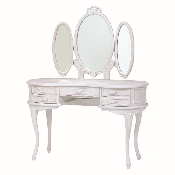 クラシック風 三面鏡ドレッサー 猫脚 重厚感 彫刻 アンティーク ドレッサー お姫様風 イス別売