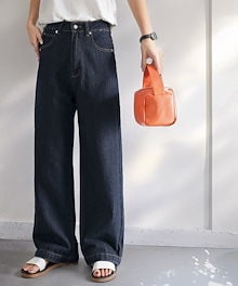 5サイズ展開 美脚 フルレングス ハイウエスト ポケット ファスナー ワイド/ルーズ デニム・ジーンズ [4カラー]