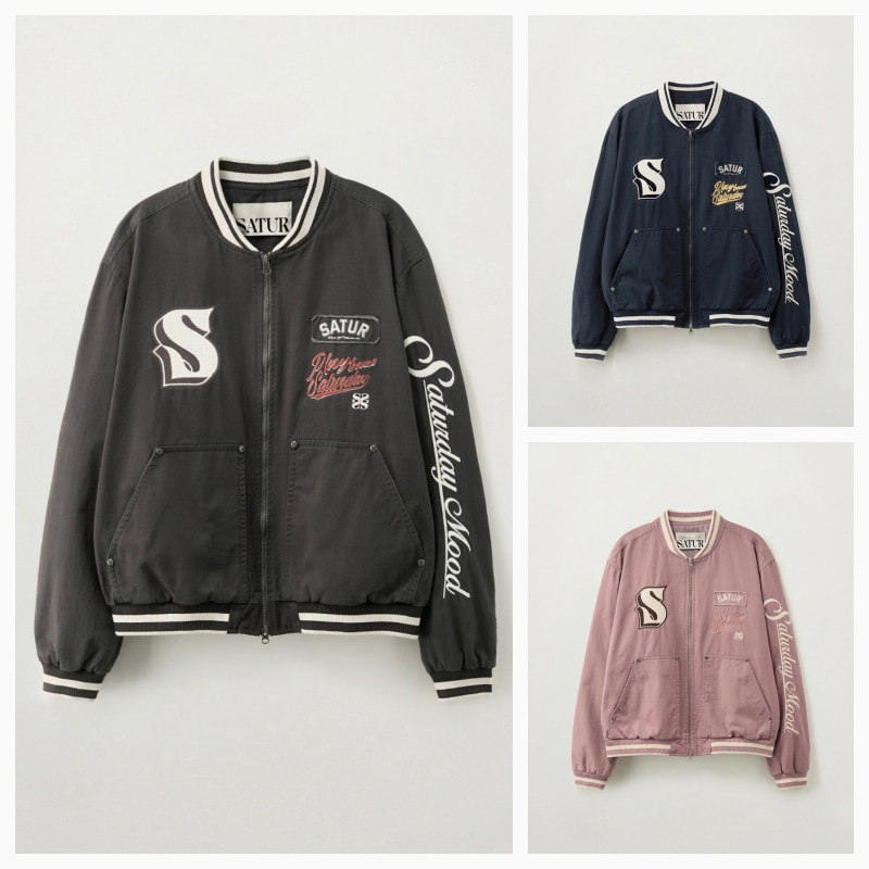 【SATUR】 26SS [RIIZEs Pick] 90s Playback Varsity Jacket : 3colors