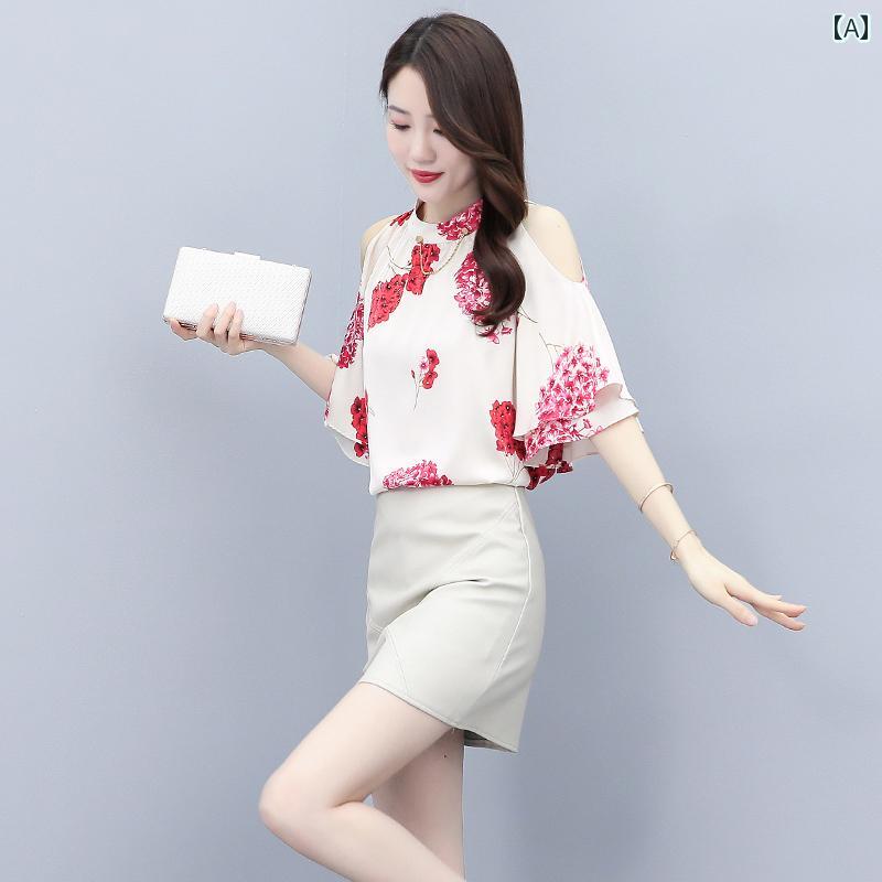 トップス レディース 上品 おしゃれ カジュアル シフォンシャツ 半袖 オフショルダー 夏 風 フレンチ スイート シャツ