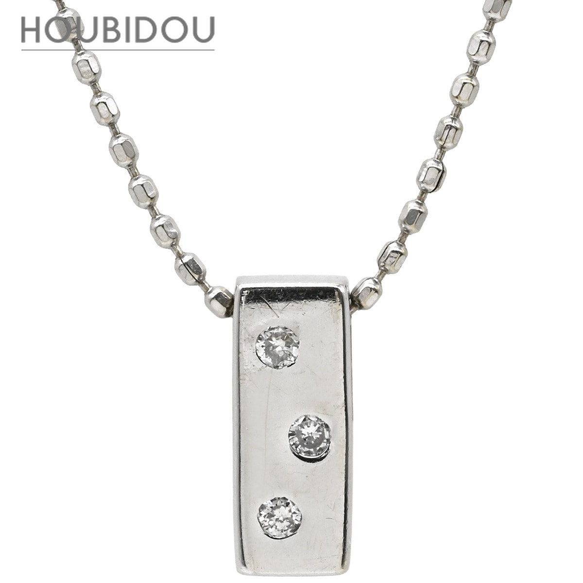 ネックレス ダイヤモンド ホワイトゴールド Au750 18K 18金 3P 3石 3粒 トリロジー スティック バー 長方形 【中古】