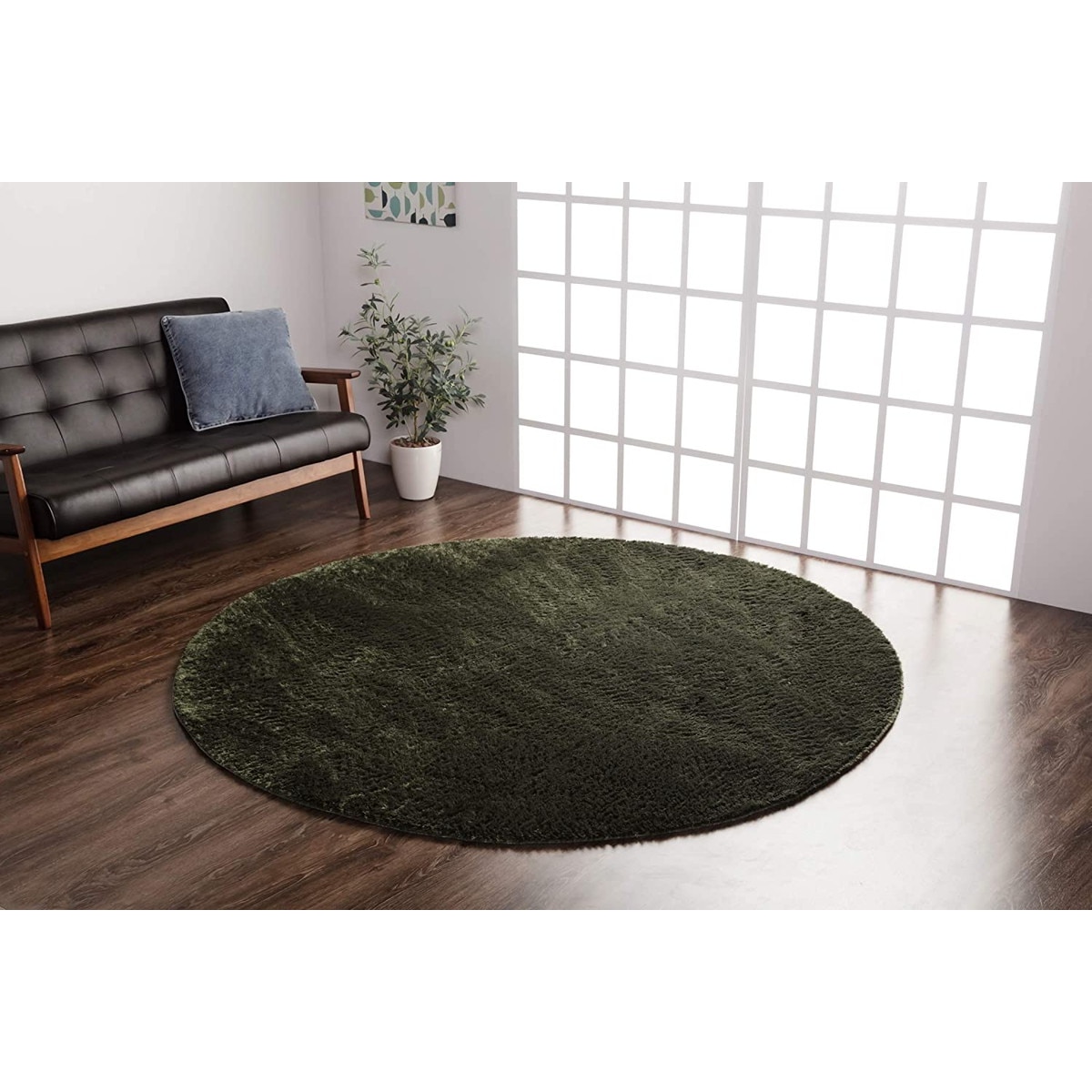 【i】ラグ カーペット 2畳 無地 シャギー調 選べる7色 円形 『ラルジュ』 グリーン 約185cm丸（ホットカーペット対応）【北海道・沖縄・離島不可】【代引不可/沖縄・