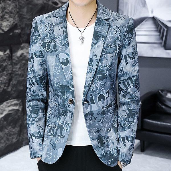 テーラードジャケット 総柄 グラフィックデザイン メンズ 長袖 ブレザー ジャケット 春 秋 カジュアル コート テーラード スーツ