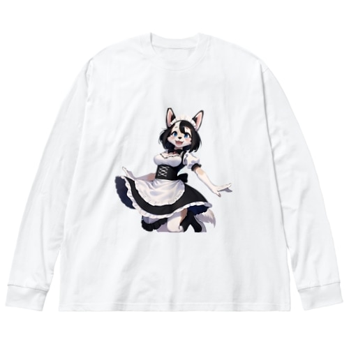 【文字入れ可能受注生産】ボーダーコリーの女の子　メイド　ケモナー ビッグシルエットロングスリーブTシャツ