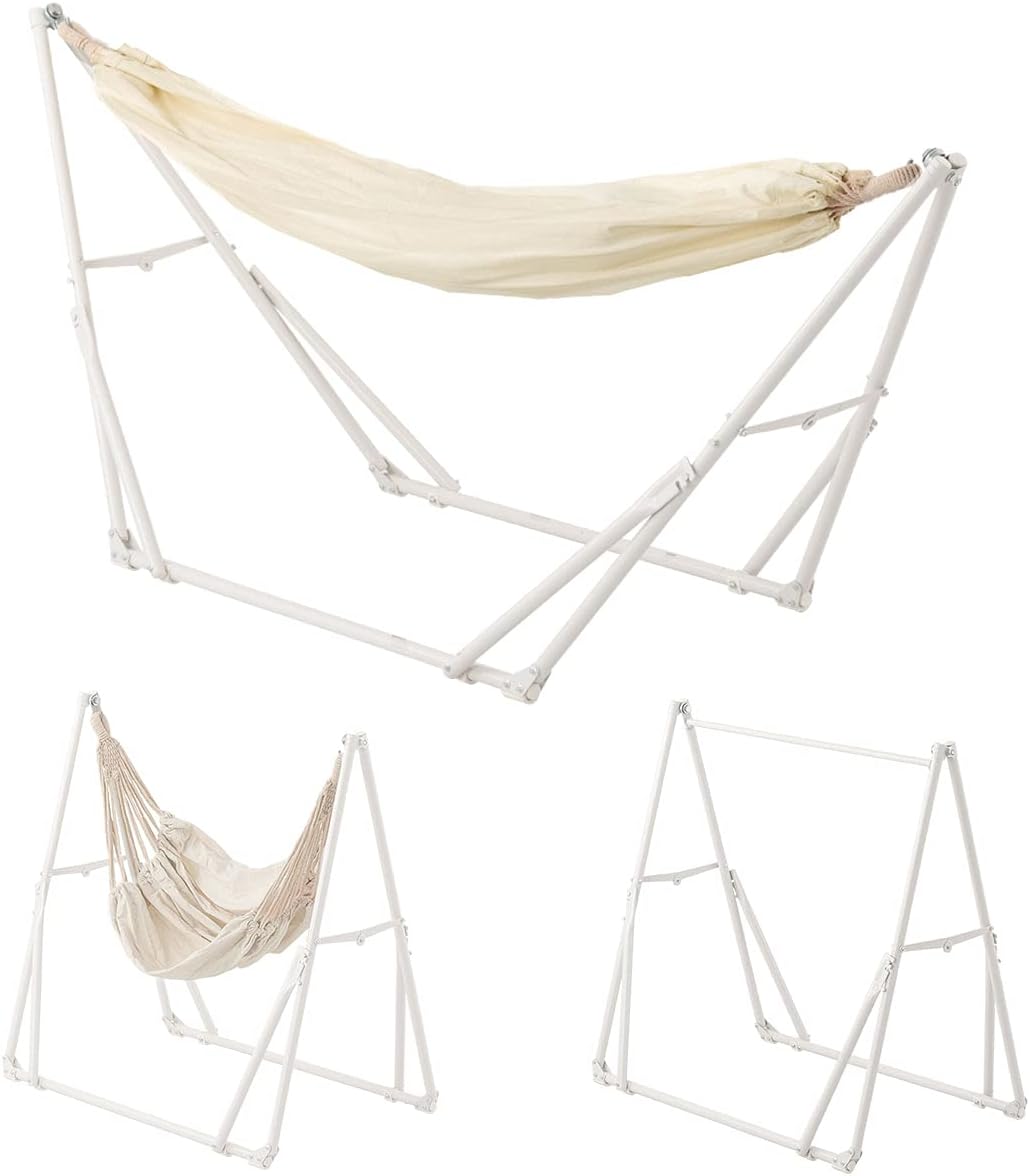 ハンモック 自立式 3way 室内外 スタンド チェア ハンガーラック ポータブル 折りたたみ 耐荷重200kg アイボリー
