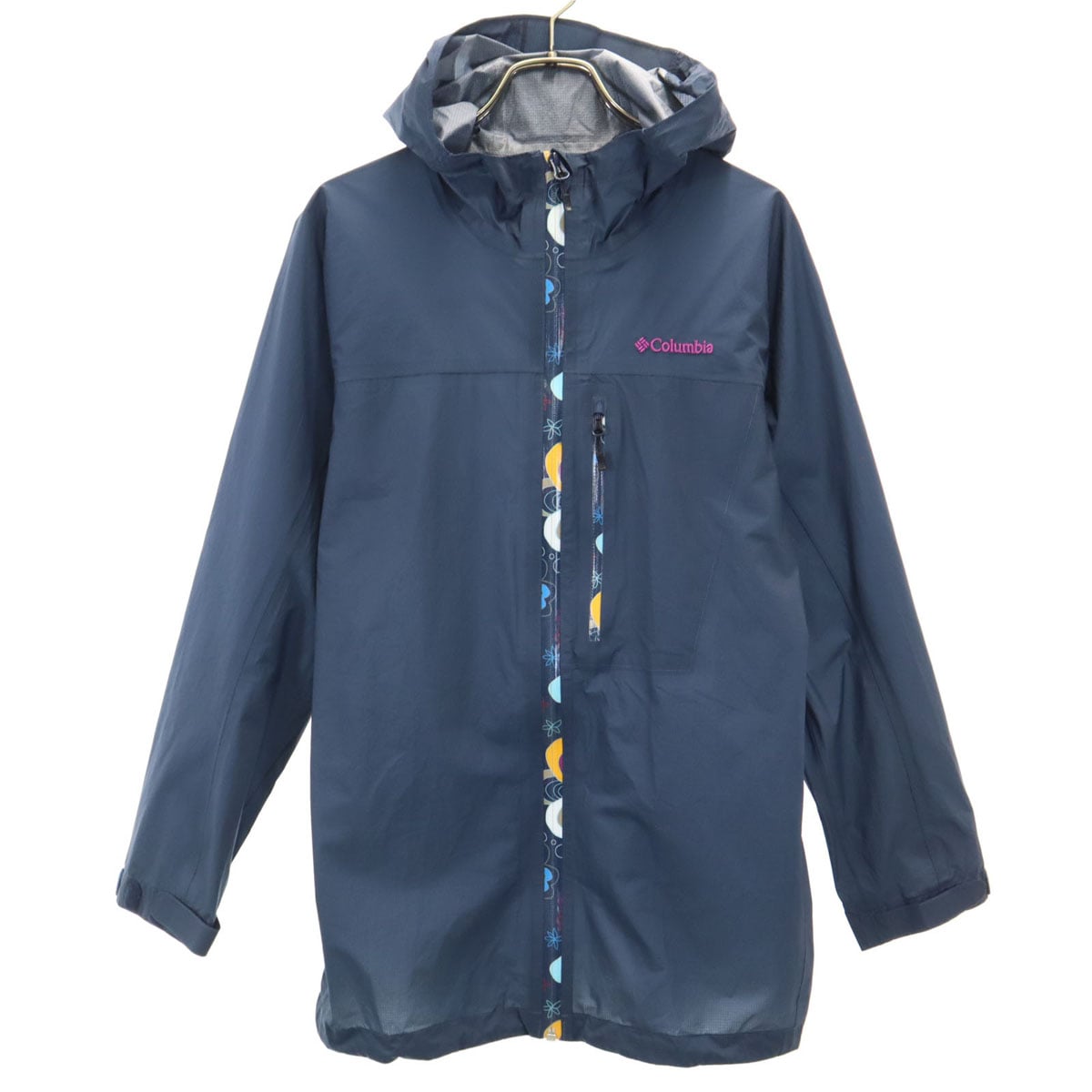 フラッシュリーフ ナイロンジャケット L ネイビー系 防水 アウトドア 収納袋付き レディース 古着