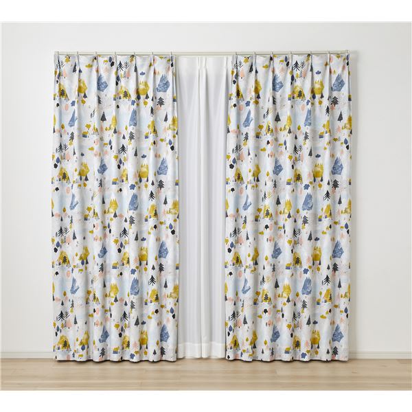 デザインライフ 遮光カーテン ユキヤマ 約幅100x丈200cm イエロー V1354 1枚入