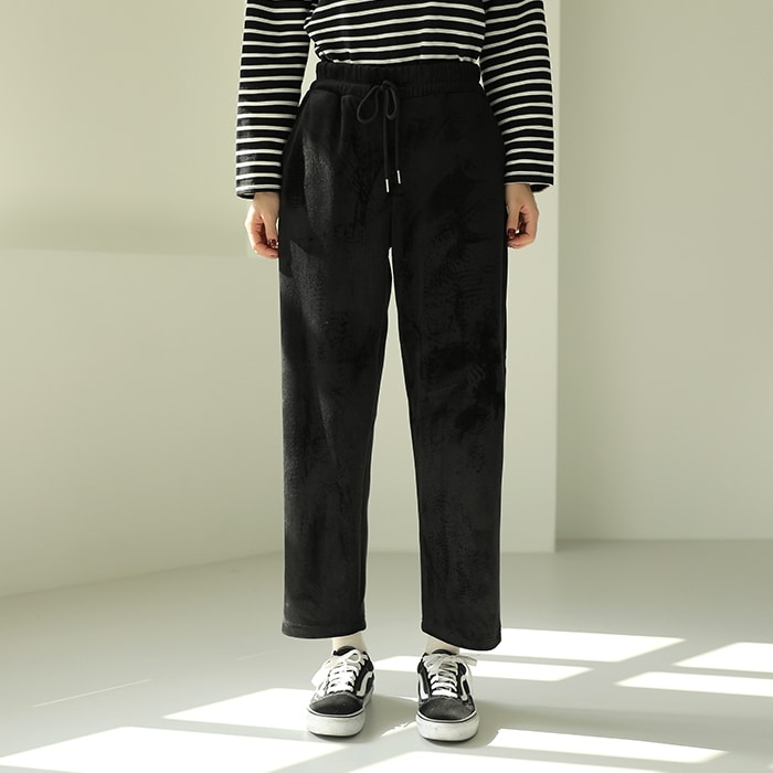 [韓国ファッション] 裏ファー ストリングxウエストゴム ストレッチコーデュロイパンツ