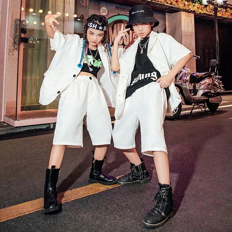 子供ジャズダンス服ハンサムスーツストリートダンススーツ子供日パフォーマンス服女子ヒップホップヒップホップキャットウォークトレンド