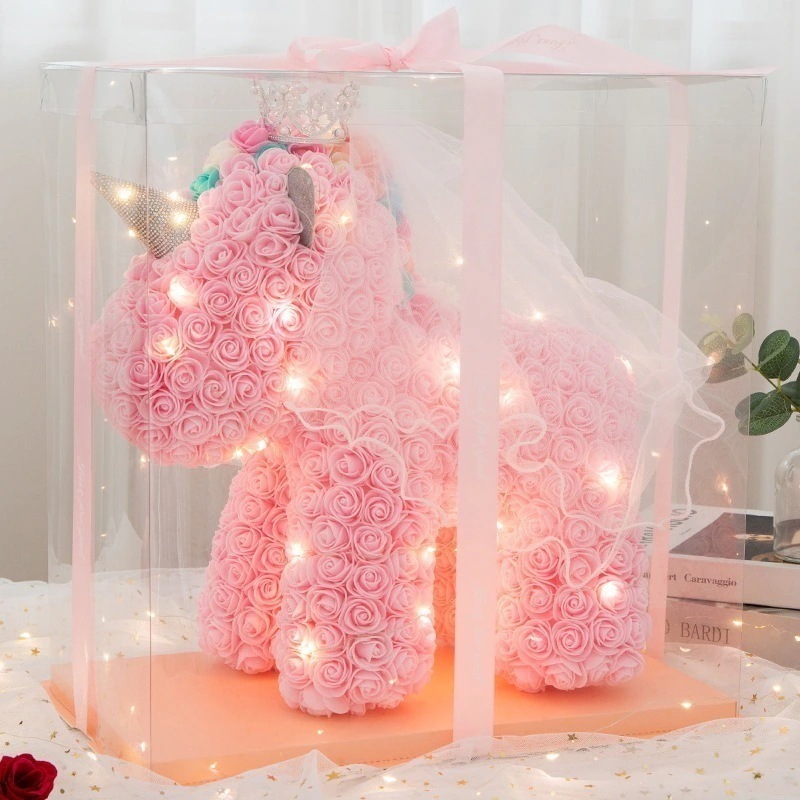 エターナル フラワー ユニコーン バレンタインデー ギフト ガールフレンド ローズ ベア PE フラワー フォーム ベア ユニコーン 母の日