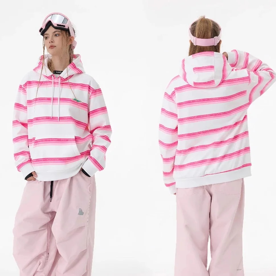 高品質のスキー用具！スノーボードウェア 20上下セット メンズ レディース パーカー ジャケット スウェット ストライプ 縞模様 黒白 ピンク 風 スノボウェア スノーウェア スキーウェア2026年新