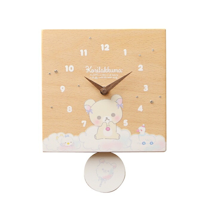 壁掛け時計 木製 リラックマ わたあめ キャラクター おしゃれ かわいい 木 アナログ インテリア リビング 日本製 プレゼント ギフト 寝室 子供部屋 置き時計