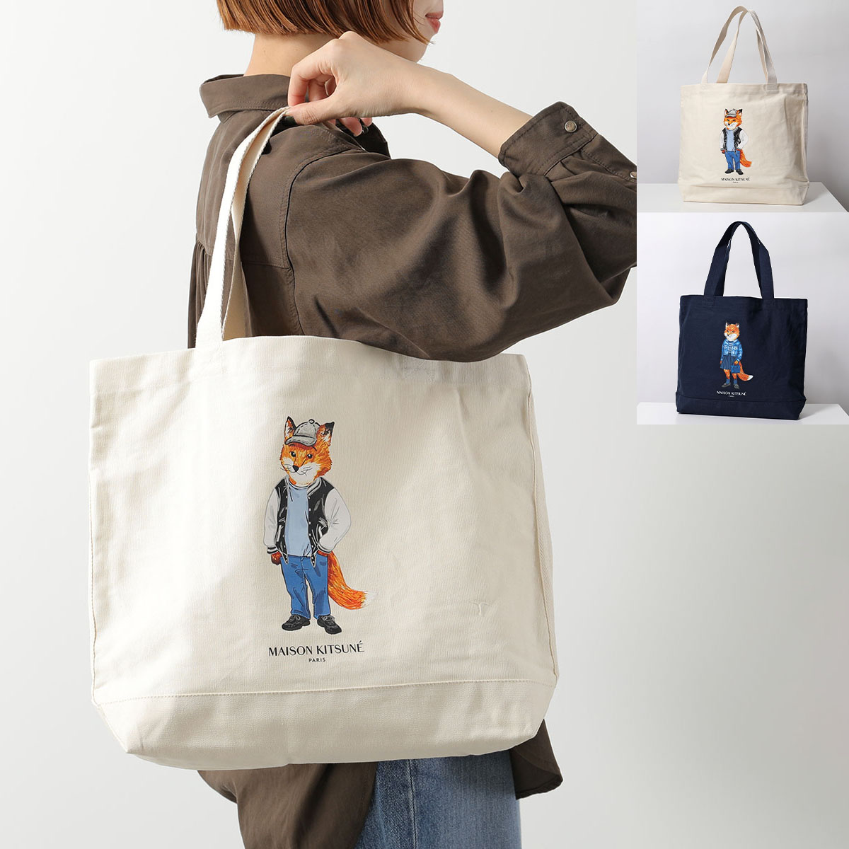 MAISON KITSUNE メゾンキツネ トートバッグ PM05107WW9042 レディース フォックス コットンキャンバス 鞄 カラー2色