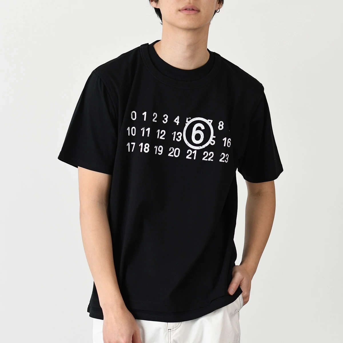 Tシャツ トップス ツーレイヤー コットンジャージー SH0GC0001 STJ391 メンズ ユニセックス ブラック 半袖 カレンダーロゴ
