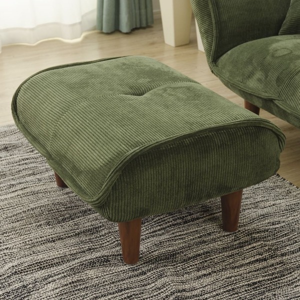 日本製 シンプル オットマン/スツール コールテン生地 グリーン 脚部：ブラウン 幅59cm ゆったりサイズ