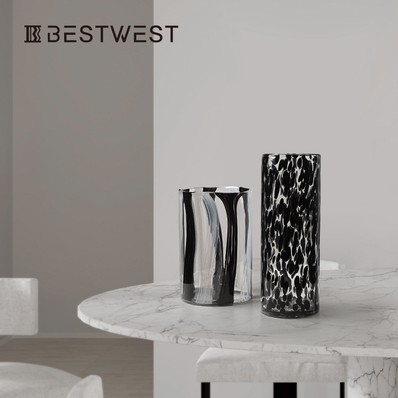 カラー水墨高級ストレート軽量贅沢ガラス花器家庭用ソフトアクセサリーリビング花瓶