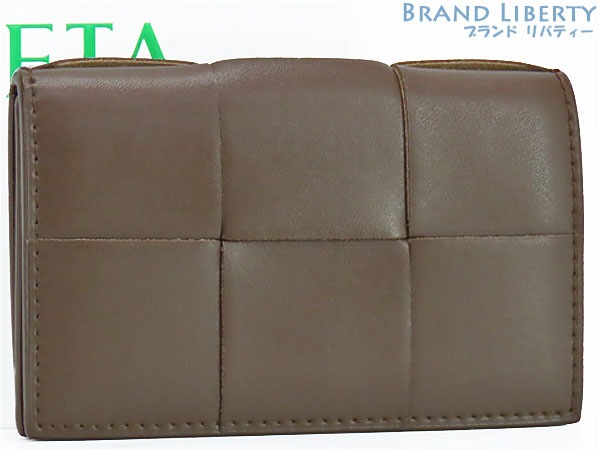 新品同様ボッテガヴェネタイントレチャートカセットビジネスカードケースパスケース名刺入れダークブラウン