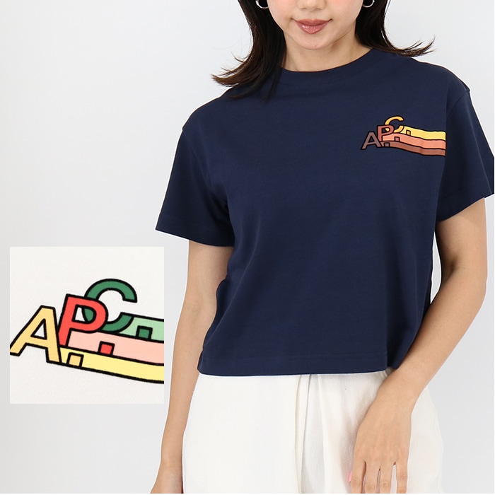 F26326 COEZC AAG IAK 半袖Tシャツ クルーネック カットソー ロゴT トップス クロップド丈 レディース ネイビー クリーム