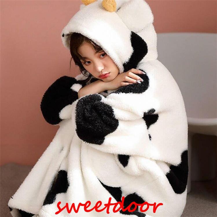 今すぐ欲しい!ガウン レディース 冬 裏起毛 ルームウェア 牛 着ぐるみ 年賀状 牛柄パジャマ 上下セット モコモコ 部屋着 ふわふわ 厚手 長袖 長ズボン 可愛い 動物