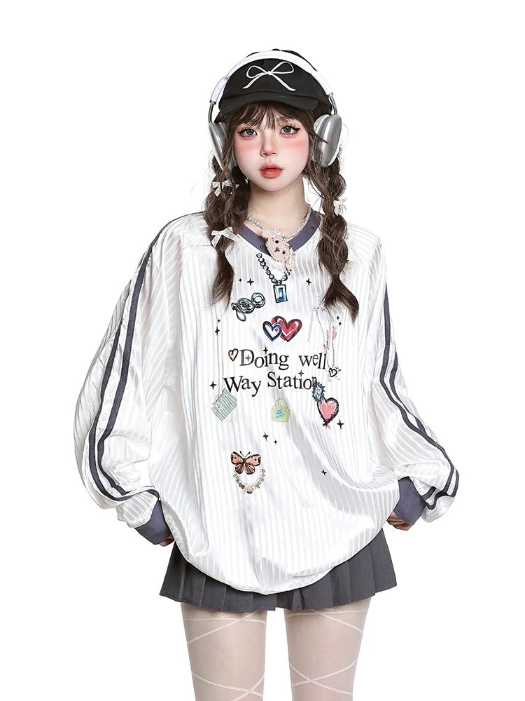 2024秋冬トレンドトップスバイカラー甘辛MIX長袖かわいいTシャツレディース韓国風ロゴ衣ルーズゆったりカジュアルおしゃれサイズスリーブシルエットファッションサイドシャツフットスウエット春