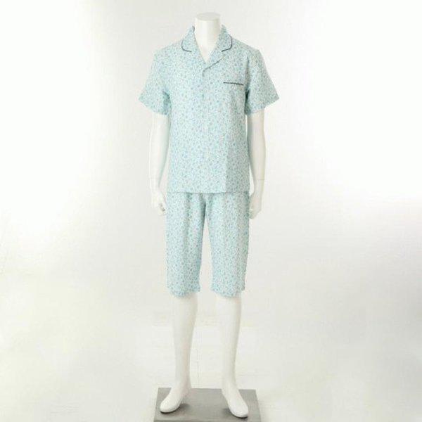 （正常）カップルパジャマ ポリ クレープ ホワイト 花柄プリント 男性パジャマ_A VPAS207M_A