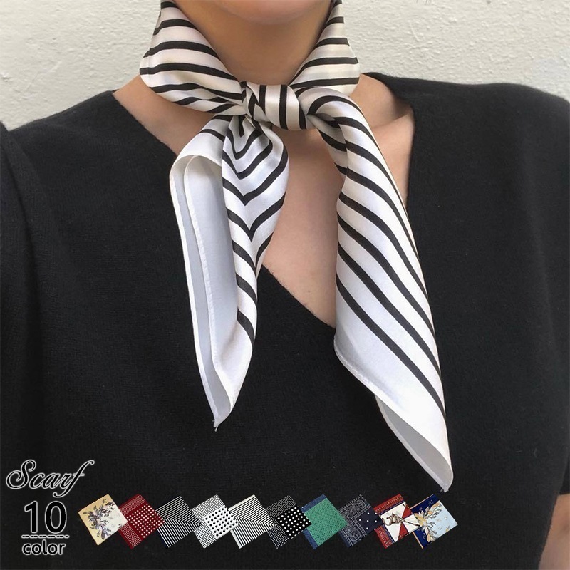 【2枚購入で100円OFF】スカーフ シルクスカーフ シルク レディース 正方形 大判 レトロ ヴィンテージ風 スクエア 小物 水玉 ヘアバンド 水玉 花柄 バッグ 持ち 手 制