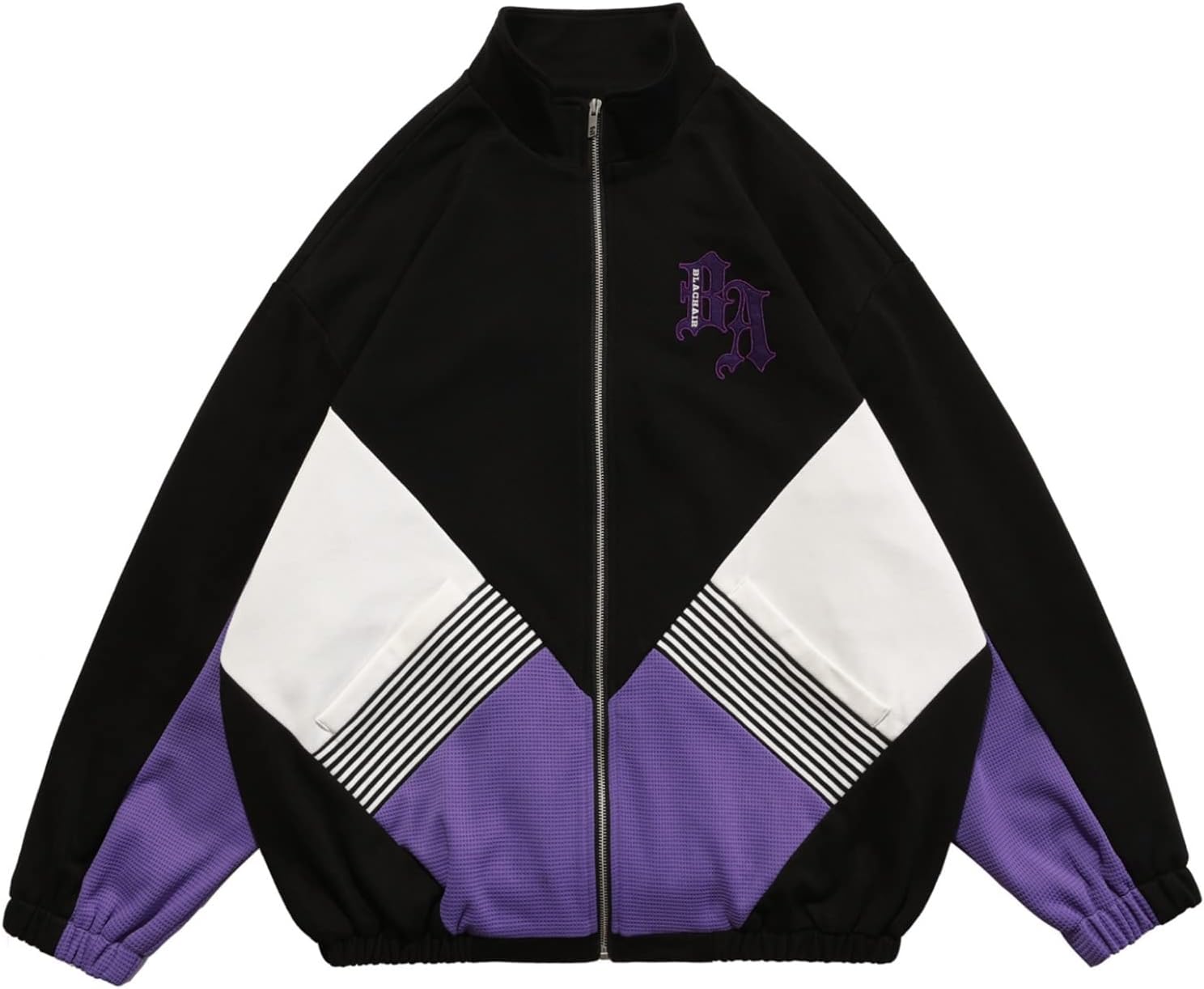 ジャケット メンズ ジャージ ジャンパー ヒップホップ 菱形 バイカラー カジュアル スタジアムジャンパー ジャケット オシャレ ビックシルエット 立ち襟 長袖 春秋 羽織り アウター 薄手 防風 保