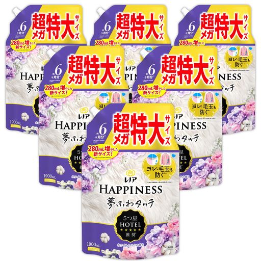 レノア ハピネス 夢ふわタッチ 柔軟剤 ホワイトムスク 詰め替え 1,900ML×6袋 [大容量] [ケース品]