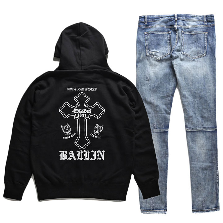 ACE FLAG 上下セット 長袖 ブランド 裏パイル パーカー メンズ 春秋冬用 黒 大きいサイズ エースフラッグ セットアップ フーディ ジーンズ デニム