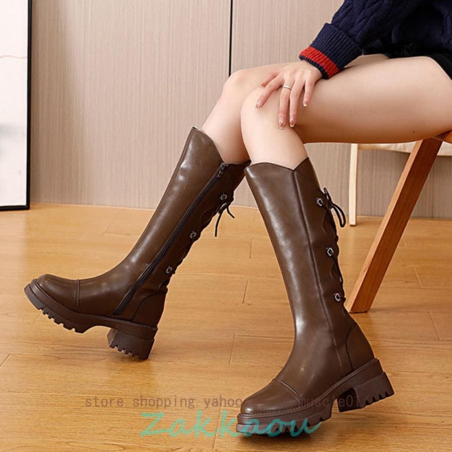 【人気N0.1 急速出荷】 ロングブーツ レディース 歩きやすい 厚底 ハイヒール 6cm チャンキーヒール サイドファスナー 通勤 通学 コスプレ 黒 太ヒール スクエアヒール 高筒ブーツ