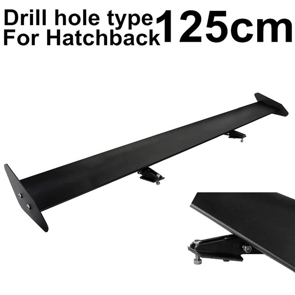 49.21 125 センチメートルチューニングユニバーサル軽量アルミリア車ハッチバックトランク GT 翼レーシングカースポイラー黒ドリル穴