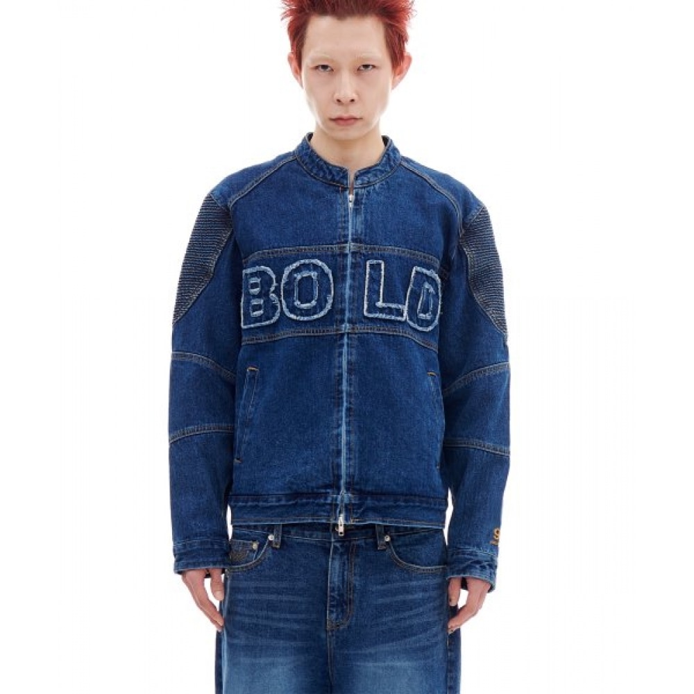 アーカイブボールドバイカーデニムジップジャケット (ブルー)