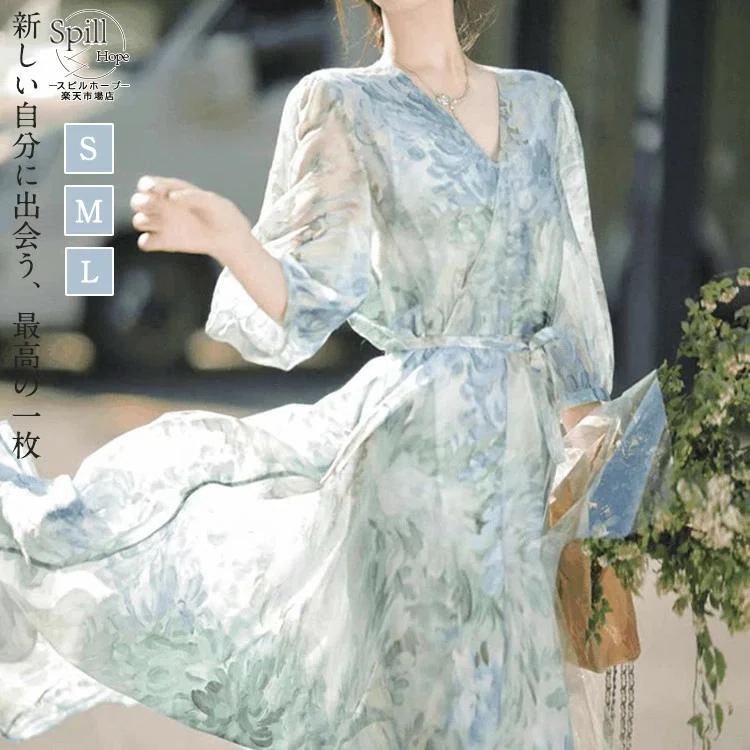 母の日【夏の】【出荷が迅速】ワンピース ビーチワンピース レディース 春 夏 きれいめ ロング丈 Aライン 袖あり 五分袖 ゆったり 花柄 体型カバー 女性 ビーチワンピース 結婚式 お呼ばれ 二