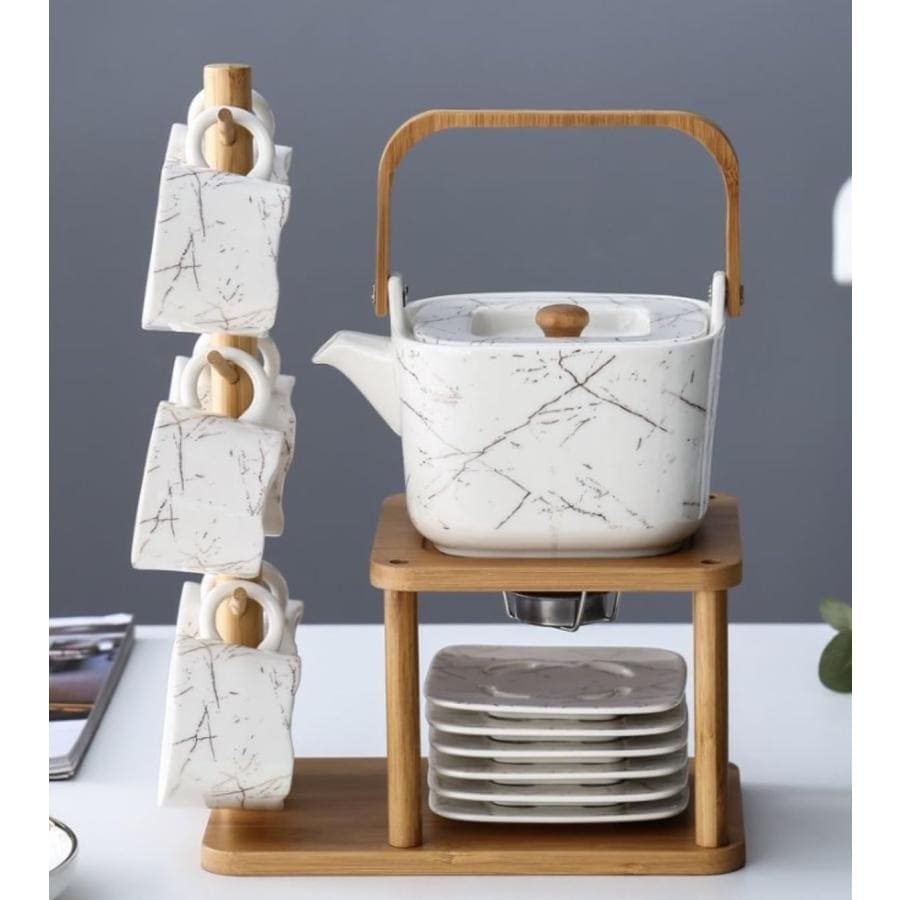 食器 紅茶 ポット 急須 大型ティーポットセットビームポット水セットティーカップ (1ポット6杯6セラミック皿配棚) 家庭用セラミックティーポット