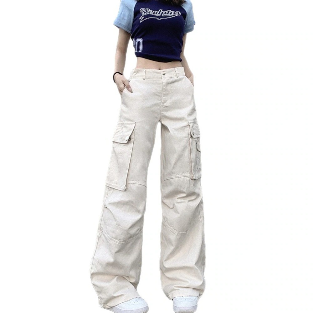 [最安値挑戦]！ゆったり ポケット ズボン レディース ワークパンツ ワイドパンツ 脚長 ワイドカーゴパンツ