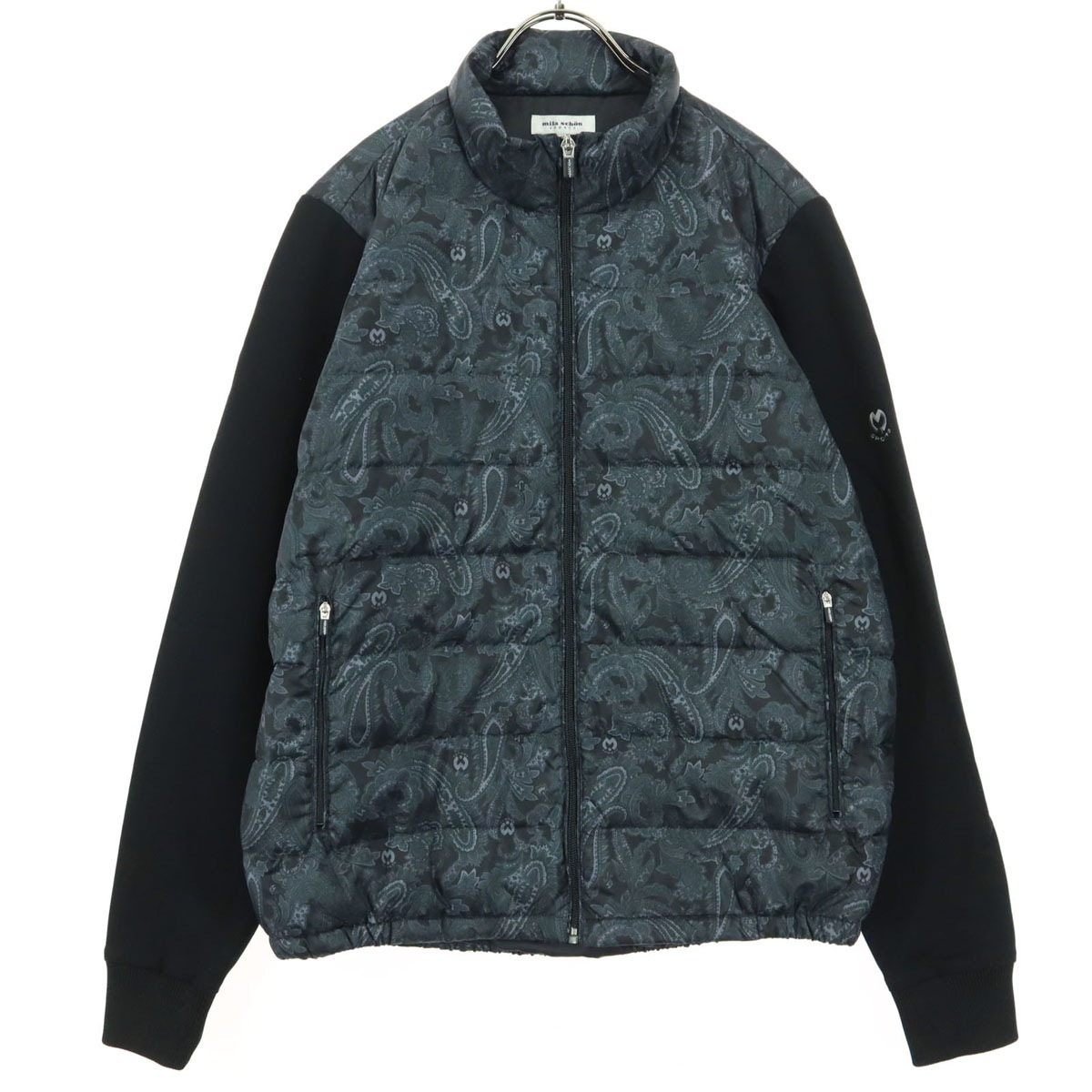 美品 mila schon SPORTS ミラショーン スポーツ ペイズリー柄 長袖 ダウンジャケット 46 ブラック メンズ 古着