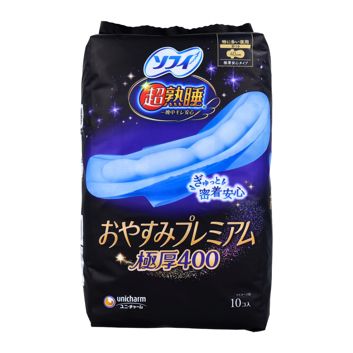 生理用ナプキン ユニ・チャーム 超熟睡 一晩中モレ安心 おやすみプレミアム 極厚400 極厚安心タイプ 特に多い夜用 羽つき 40cm 10個入り X6パック