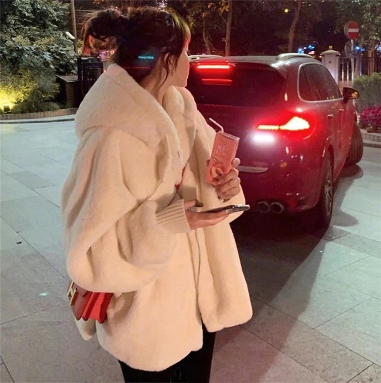ゆったりフィット 保温性 コート 子羊の毛 フード付き 物アウターEC650 もこもこ素材 韓国ファッション