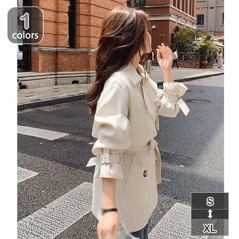 レディース 春 秋 ショート丈 ジャケット 無地 シンプル トレンチコート 大きいサイズ 体型カバー おしゃれ 上品 チェスターコート 膝上長 カジュアル 通勤 スプリングコート フェミニン 羽織り