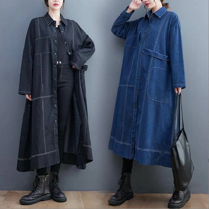 トレンチコート レディース デニム 春 秋 ロング コート ロングジャケット 羽織り ロング丈 シャツ ワンピース デニム ジャケット 大きいサイズ 上着 コート ロング丈 アウター デニムコート