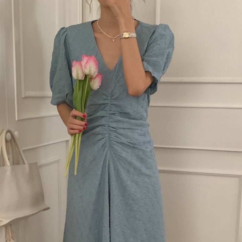 2color レディース ワンピース ブルー ホワイト 大人可愛い きれいめ 大人 上品 おしゃれ 5,238円