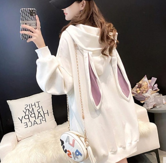 うさ耳 パーカー 全2色 長袖 フード付き フーディ スウェット ロング丈 パーカーワンピ ルームウェア 可愛い 個性的 きれいめ おしゃれ 可愛い ラブリー キュート ガーリー 存在感