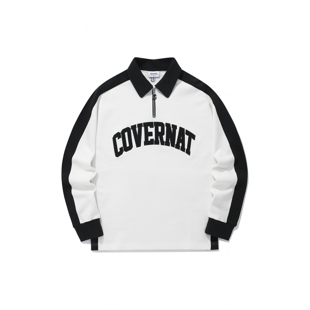 COVERNAT アーチロゴハーフジップアップスウェットシャツホワイト