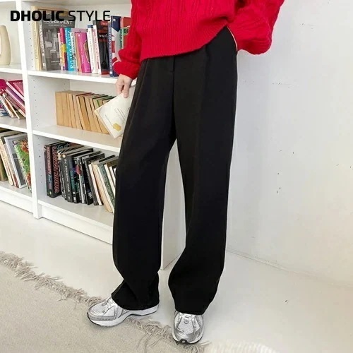 裏起毛ウエストタックワイドスラックスp480598 レディース 【pt】 韓国ファッション ボトムス パンツ スラックス ロング丈 フルレングス ハイウエスト 裏起毛 ウエストタック ワイド コット