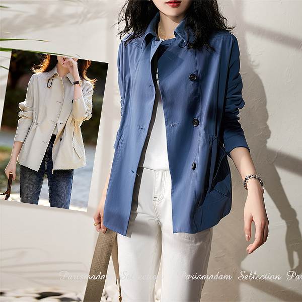 厳選素材ハーフコート　トレンチコート　ダブルボタン　長袖　ビジネス　スプリングコート　ほっそり効果大通勤通学女子会20代30代40代50代60代jk-2409-7